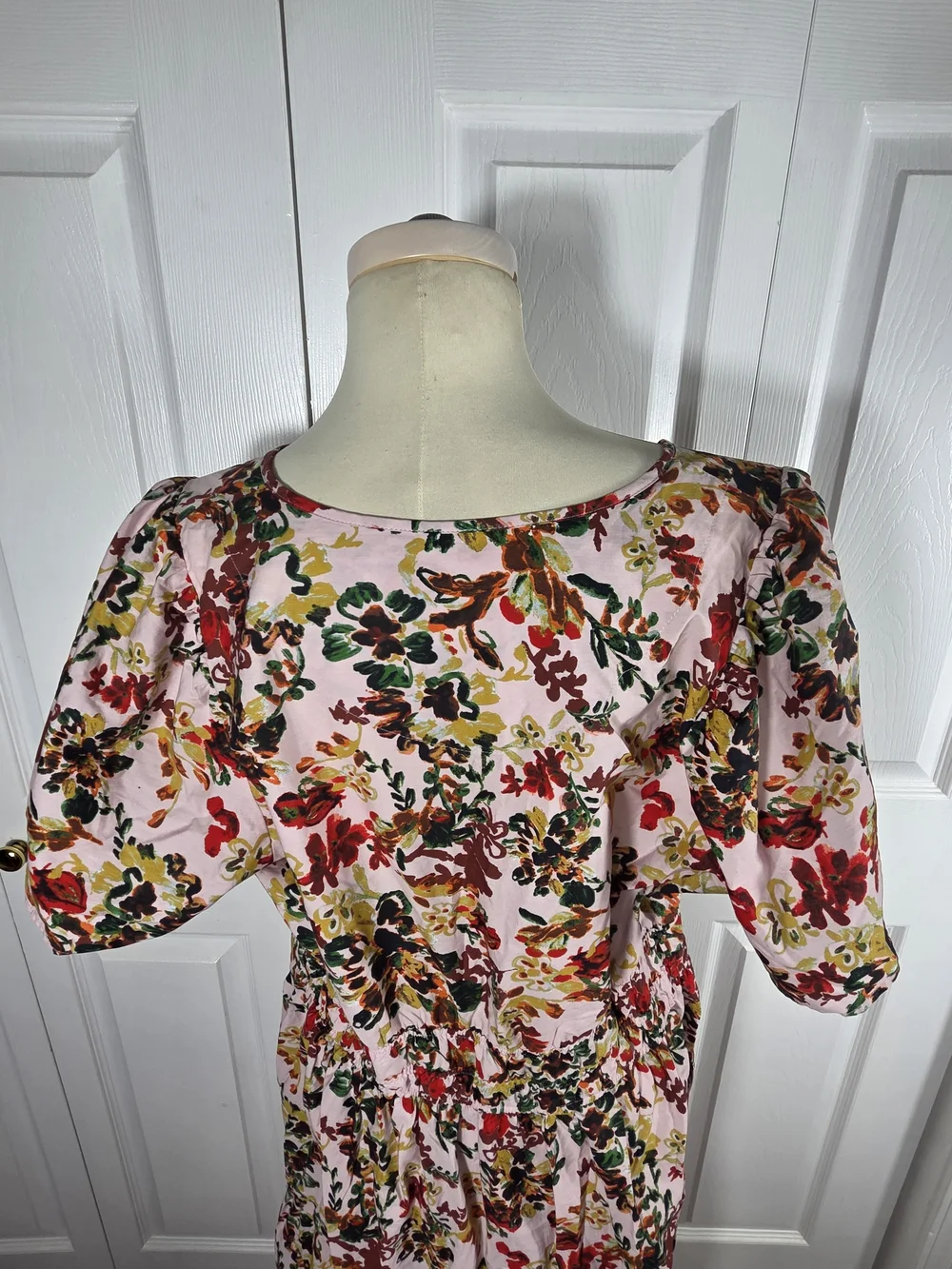Maeve Anthropologie Floral Maxi Dress Pink Smocked Waist Short Sleeve XL - Picture 5 of 10